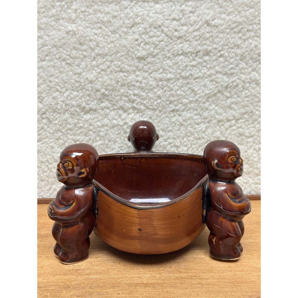 Orchids of Hawaii Tiki Bowl Brown Ceramic Three Figure R-14 Japan Vintage MCM